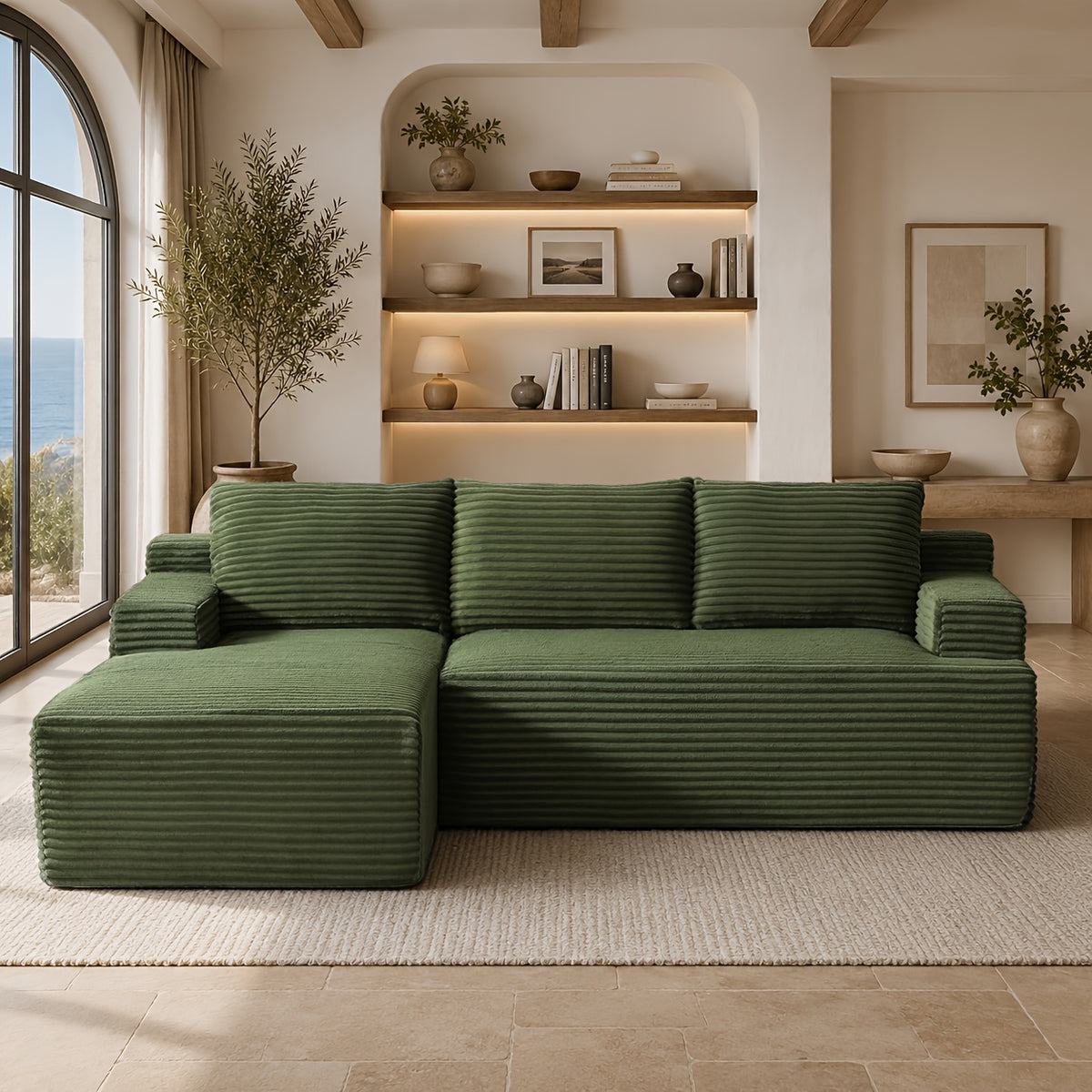L-Shaped Cloud Sofa, 3-Seater Corduroy Sectional Couch with Oversized Chaise, Deep Seat Modular Sofa, No Assembly Required, Modern Couch for Living Room & Bedroom