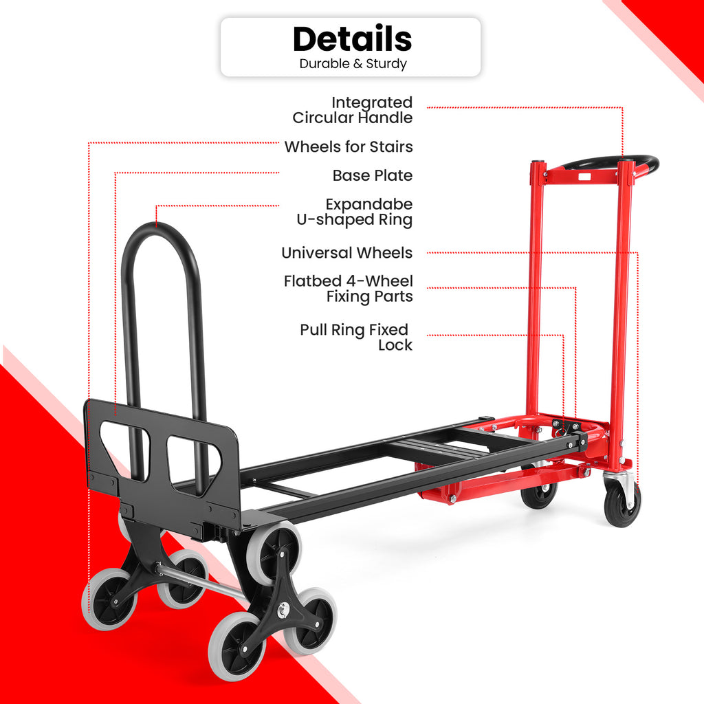 Heavy Duty 4-in-1 Convertible Hand Truck Dolly - 1000 LBS Capacity Industrial Stair Climbing Platform Cart, Foldable Utility Trolley for Moving & Transport
