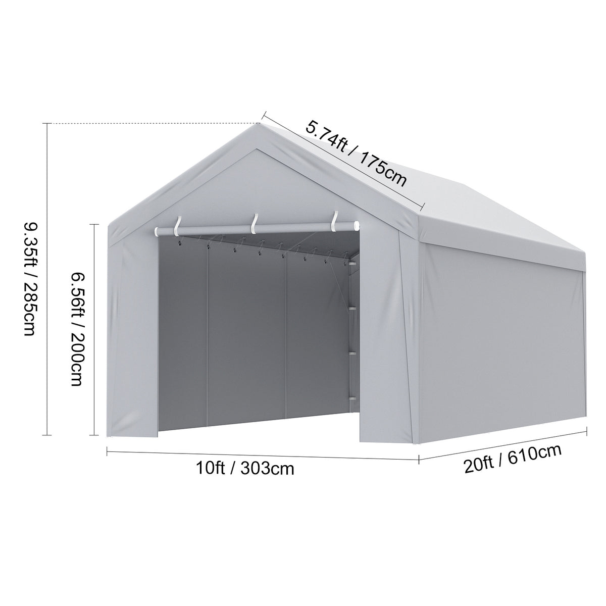 VEVOR Carport Replacement Canopy Cover Top + Side Wall 10 x 20 ft, Garage Tent Shelter Tarp Heavy-Duty Waterproof & UV Protected, Easy Installation with Ball Bungees,White (Frame Not Included)