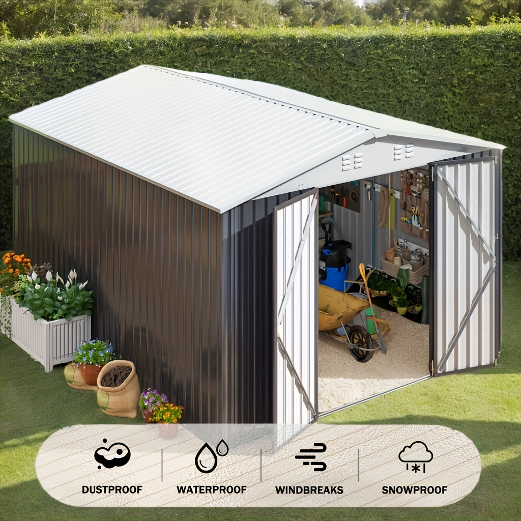 Outdoor Storage Shed, Metal Shed with Updated Frame Structure And Lockable Doors, Large Shed Upgrade Height Ideal for Garden, Backyard, Patio Utility And Tool Storage