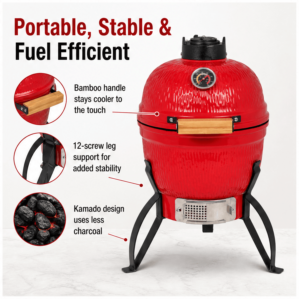 20 "Portable ceramic Charcoal Barbecue BBQ heavy-duty outdoor barbecue grill with adjustable ventilation and heat-resistant cover Perfect for camping, backyards, terraces, and trailers (including the stand)