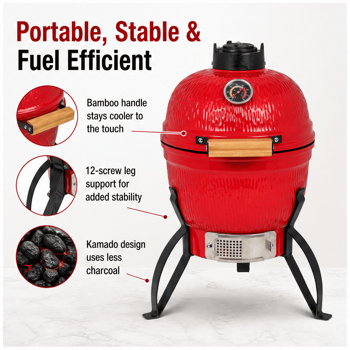 20 "Portable ceramic Charcoal Barbecue BBQ heavy-duty outdoor barbecue grill with adjustable ventilation and heat-resistant cover Perfect for camping, backyards, terraces, and trailers (including the stand)