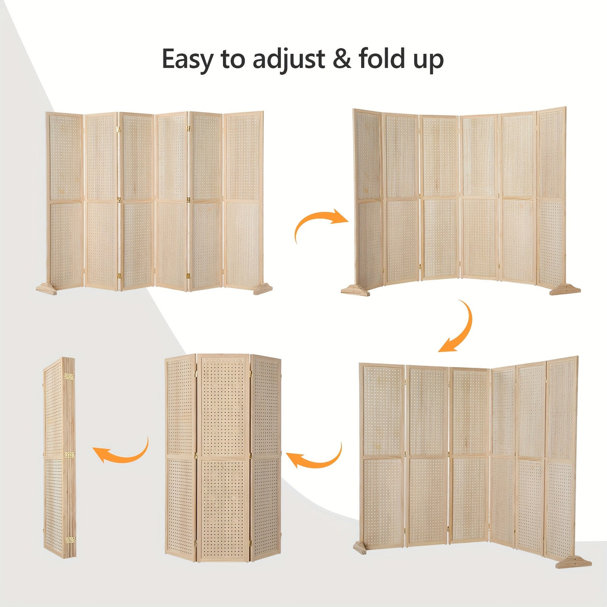 Heavy-Duty Freestaggng Pegboard Room Divider - Folding Privacy Screen Partition with Sturdy Feet, Natural Wood Finish - for Home, Office, Retail Displays, Events - Space-Saving Organizer & Decorative Partition Panel, Event Partition, Versatile Display Boa