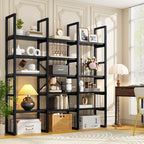 Industrial Bookcase, 71-Inch 5-Tier Triple-Wide Geometric Display Shelf for Home or Office