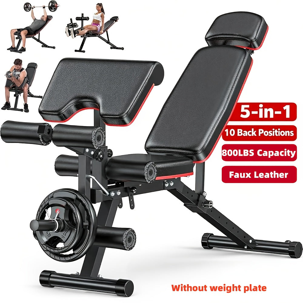 Adjustable Workout Bench, 800-Lb Capacity for Home Gyms with Foldable Design and Leg Developer