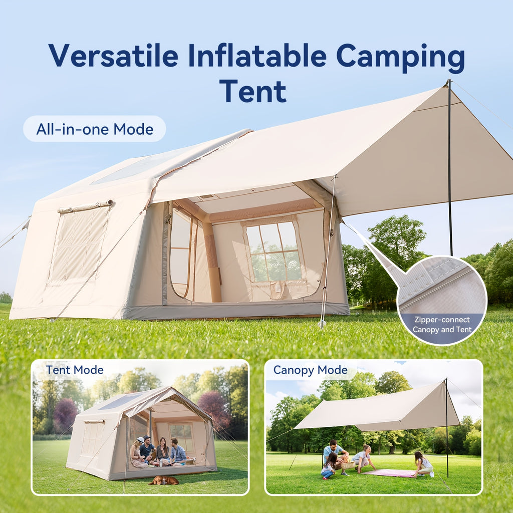 LILYPELLE 6-12 Person Ridge-Style Inflatable Camping Tent with Manual Pump, Large Mesh Windows And Curtain Divider, Four-Season Use, Easy Setup, Ideal for Groups And Families