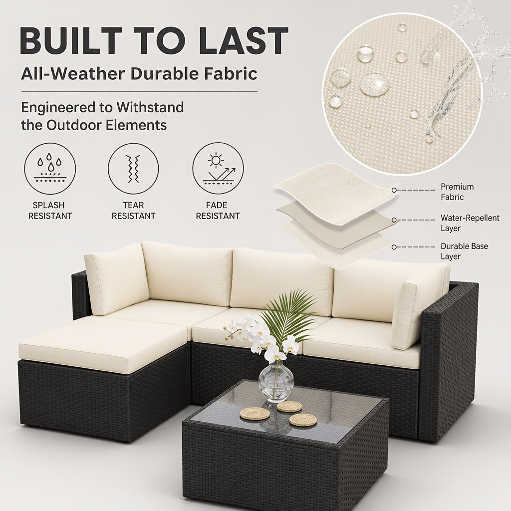 Outdoor Patio Sofa Set in L-Shaped 5- or 6-Piece Design for Backyard and Poolside Lounging