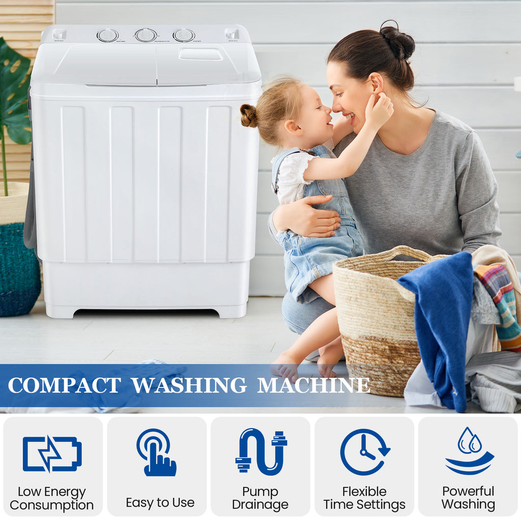 30lbs Portable Washer, Twin Tub Washer and Dryer Combo Laundry Washing Machine, Semi-Auto Washer Machine with Wash & Dehydration, 19Lbs Washer 11Lbs Spinner Laundry Appliances for Home, Apartment, Dorms, RV, Ship Cabins, Offices, Bathroom, Balcony