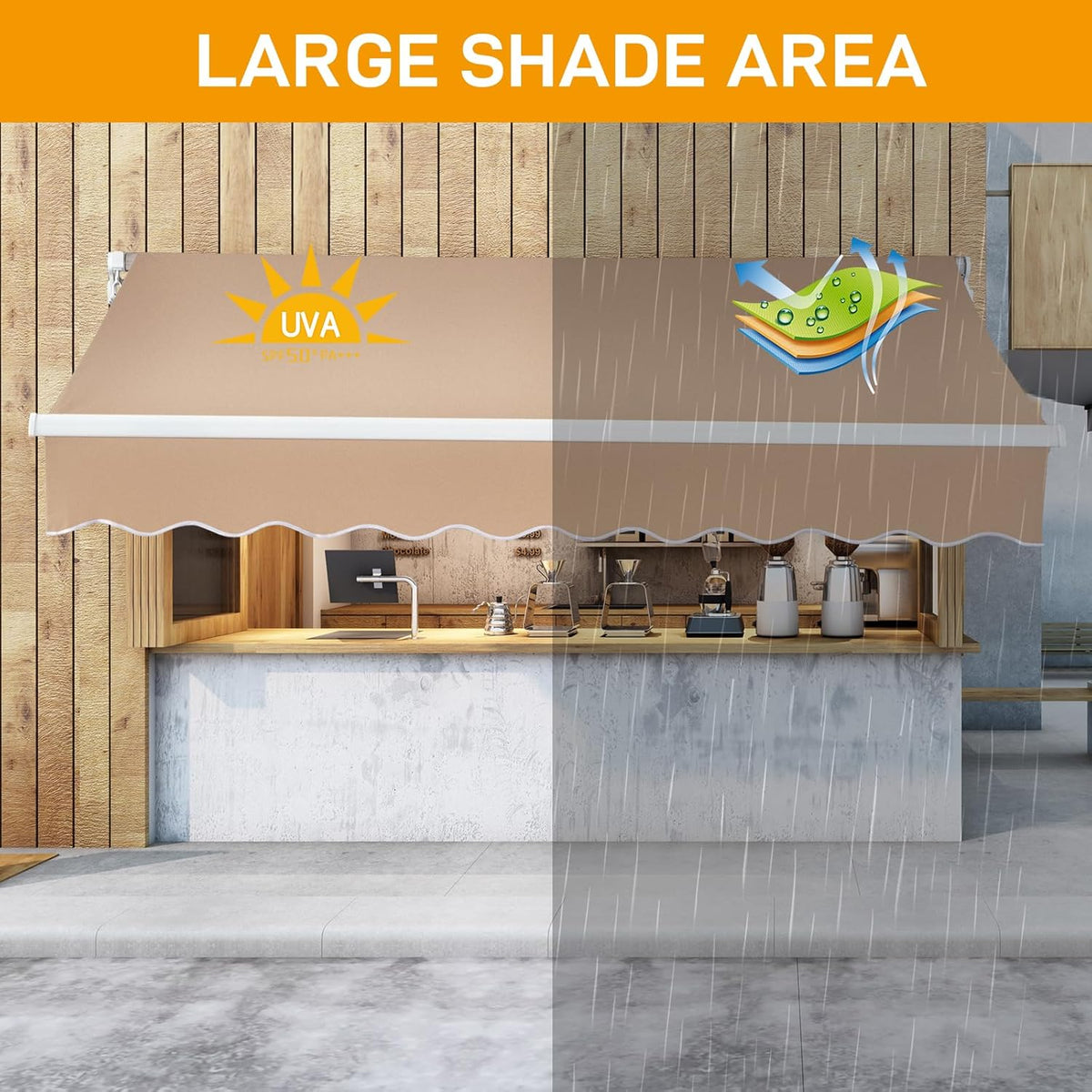 Bonnlo 12x10 FT Grey Polyester Patio Awning Canopy UV Water Resistant Outdoor Retractable Sunshade Shelter with Manual Crank Handle