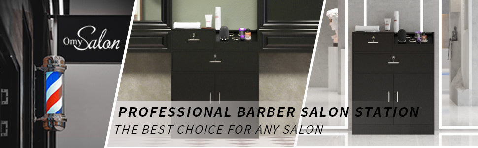 [Salon Storage Station Locker] 5 Hair Dryer Holders OmySalon Salon Storage Station Locker - Locking Drawer Beauty Barber Salon Styling Station Organizer Equipment for Hair Stylist, Two Drawers, One Storage Unit