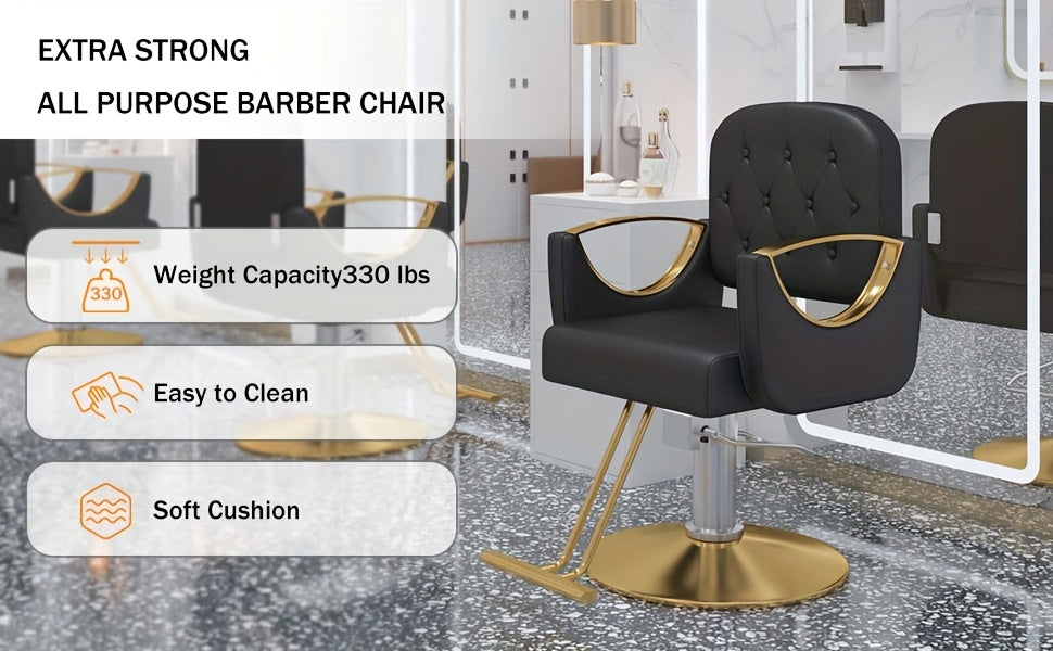 Barber Chair Salon Chair 360 Degrees Rolling Swivel Barber Chairs Hydraulic Hair Chair Capacity Up to 330Lbs All Purpose Beauty Spa Equipment, Black