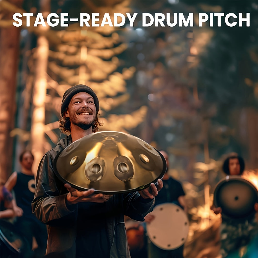 440Hz 22-Inch 10 Notes Handpan Drum Premium Steel Hand Drum For Adults, Golden Handpan Instrument For Meditation, Sleep Aid & Relaxation. A Complete Soothing Sound Healing Tool For Mindful Practice Gift Giving.