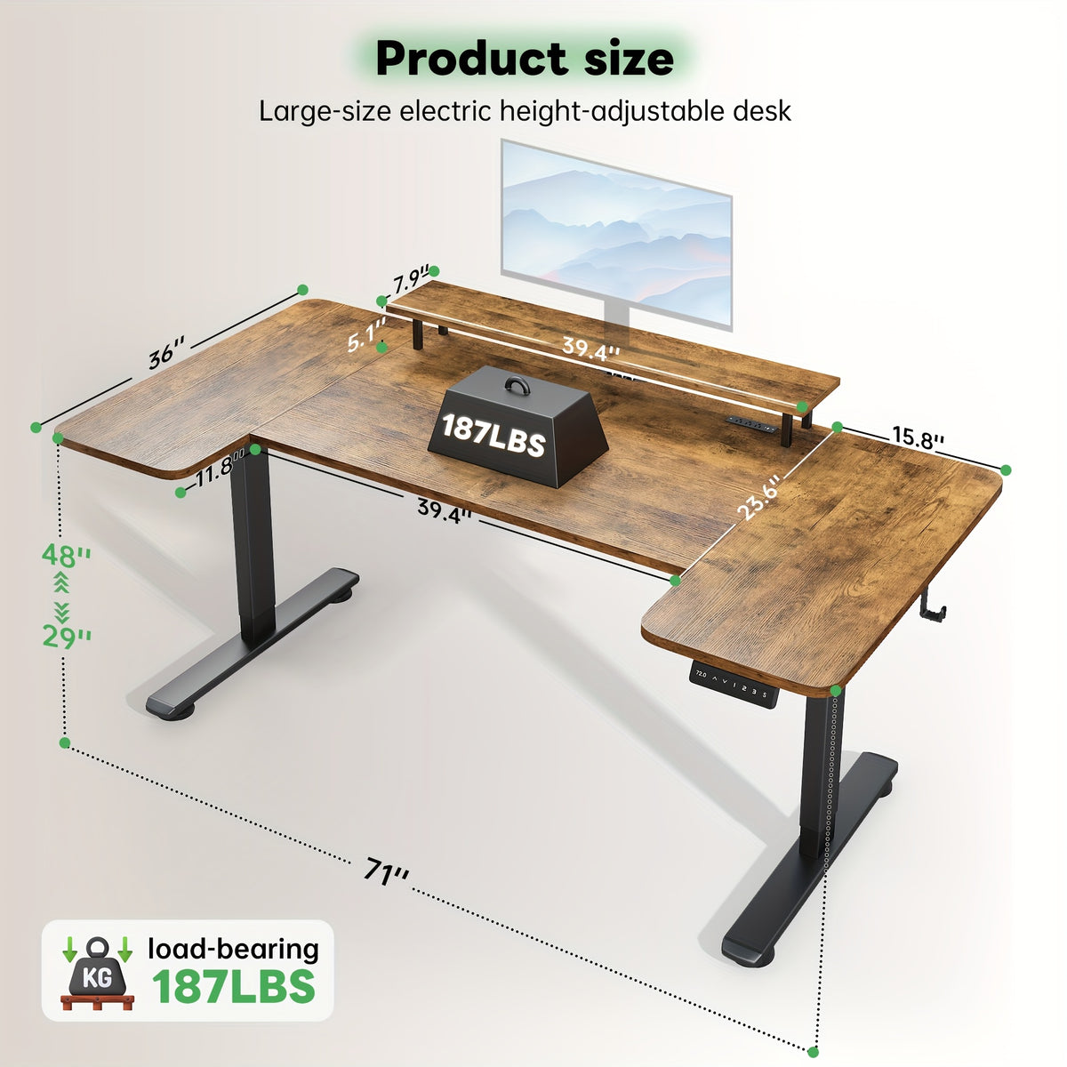 Standing Desk 71 x 36-Inch Electric U-Shaped Workstation with Memory Presets and Built-In Charging Station