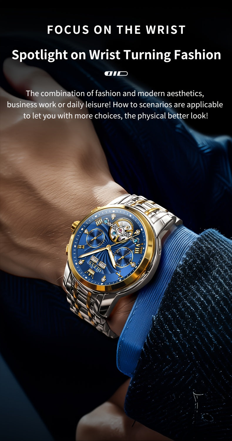 OLEVS Men's Mechanical Watch — Automatic Stainless Steel Wristwatch with Luminous Dual-Calendar Large Dial
