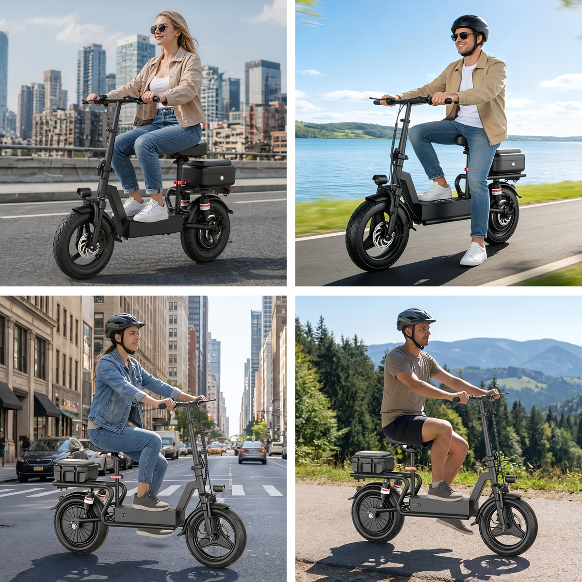 [Long Range Scooter] Commuter Electric Scooter With Seat, 54.6V 16.5Ah Electric Scooter With Detachable Box, Shopping Cart And Grocery Cart And Multi-Purpose Cargo Scooter, Large Capacity Battery For 25-35 Miles Long Range, New Smart Throttle With 3 Speed