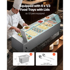 VEVOR Commercial Food Warmer, 1500W Electric Stainless Steel Steam Food Warmer with Glass Cover, 6 x 1/3 Size Pans Buffet Bain Marie with Soup & Perforated Ladles, for Catering, Restaurant & Party