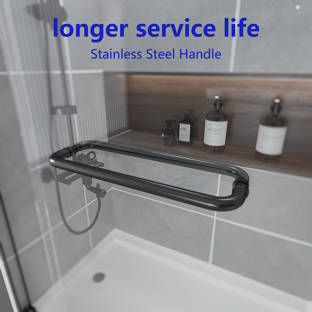 56-60" W x 72" H Modern Double Sliding Shower Door - 1/4" (6mm) ANSI/SGCC Tempered Glass, Fingerprint-Resistant, Matte Black/Brushed Nickel Aluminum Frame & Stainless Steel Hardware, Heavy-Duty Sliding Mechanism, Clear Glass Panels for Bathroom, Spa, Hote