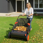 VEVOR Push Lawn Sweeper, 26 in Leaf & Grass Collector with 7 cu. ft. Hopper Bag, Adjustable Brush Height & Spinning Brushes, Heavy Duty Yard Sweeper with Rubber Wheels for Leaves Grass Cleanup