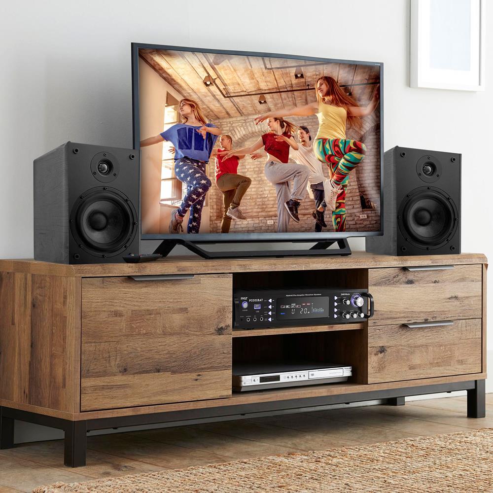 Stereo Amplifier Receiver with 3000W Peak Output, Bluetooth 5.0 and Dual Mic Inputs for Home Karaoke and Events