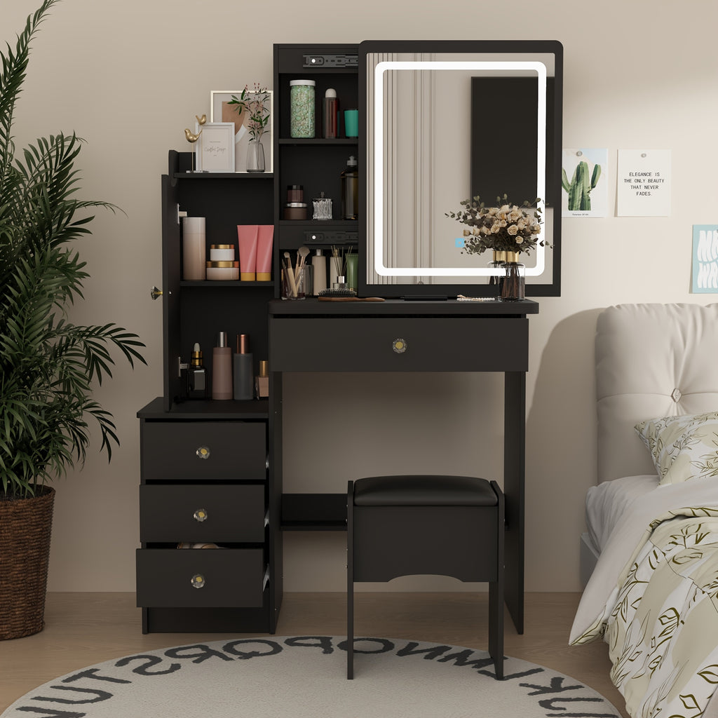 Push-Pull Makeup Table with Light in Bedroom