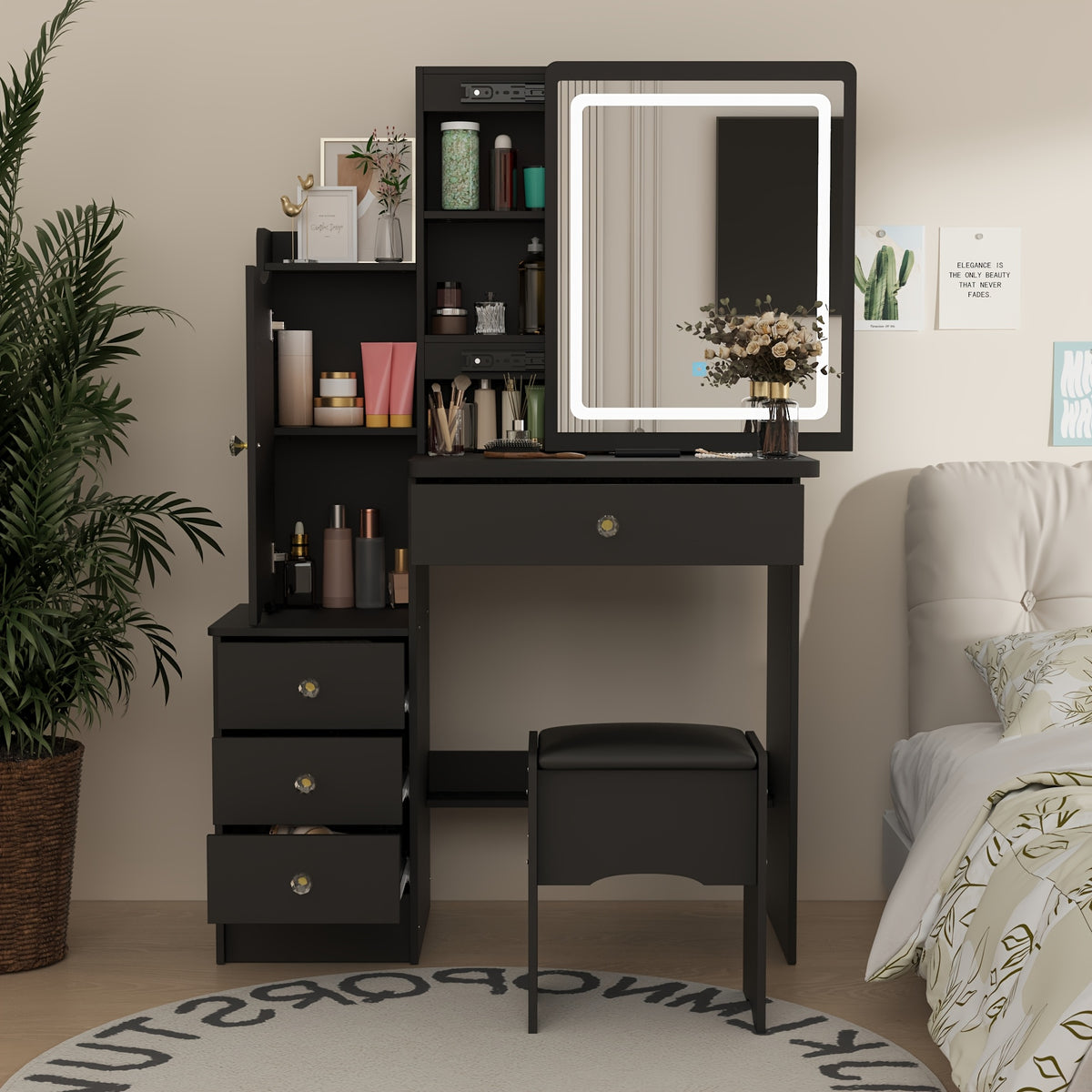 Push-Pull Makeup Table with Light in Bedroom