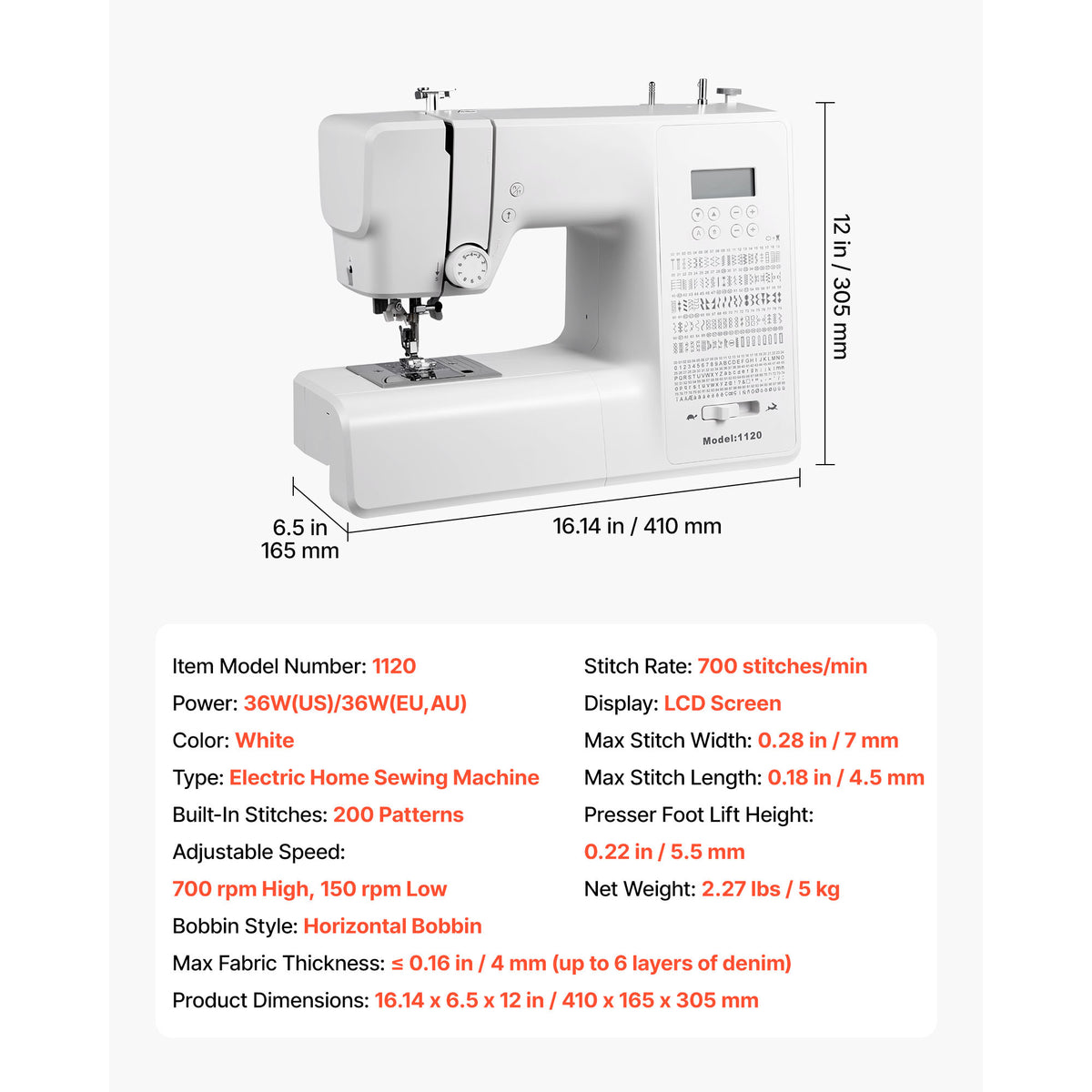 VEVOR Computerized Sewing Machine Digital Sewing Machine 200 Stitch Applications