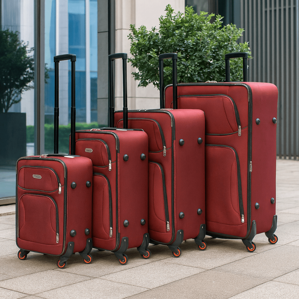 4-Piece Softside Spinner Suitcase Set – Lightweight Expandable Luggage with 360° Wheels, Telescopic Handles, & Multi-Pocket Design – Black, Burgundy, Navy