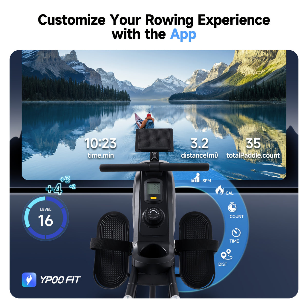 Row Machine with Comfortable Seat, Quiet Rowing Machines for Home, Magnetic Rower with 16-Level Resistance & 350LB Weight Capacity, Support Tablet Holder, Foldable Rowing Machine, Rowing Exercise Equipment, Rowing Machine Exercise, Cardio Workout, Indoor