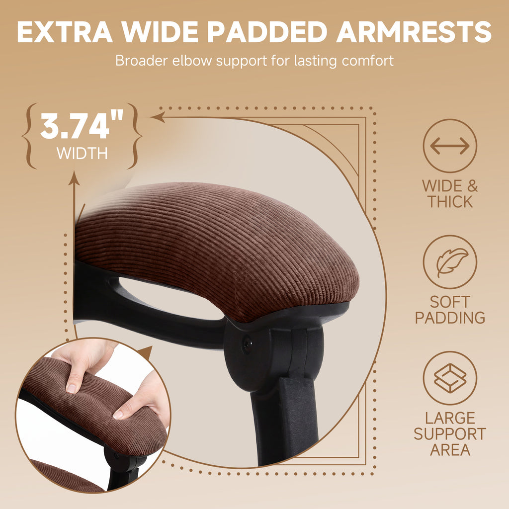 Ergonomic High Back Office Chair with Linkage Widened Armrest, Big&Tall Executive Office Chair, Gaming Chair, Thick Pocket Spring Wide Seated Cushion, Desk Chair with Retractable Footrest for Adults, Faux Leather/Corduroy/Fabric, OC-305