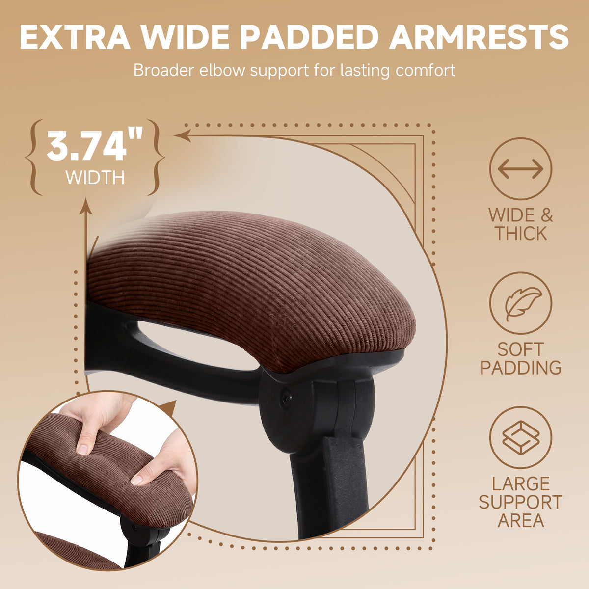 Ergonomic High Back Office Chair with Linkage Widened Armrest, Big&Tall Executive Office Chair, Gaming Chair, Thick Pocket Spring Wide Seated Cushion, Desk Chair with Retractable Footrest for Adults, Faux Leather/Corduroy/Fabric, OC-305