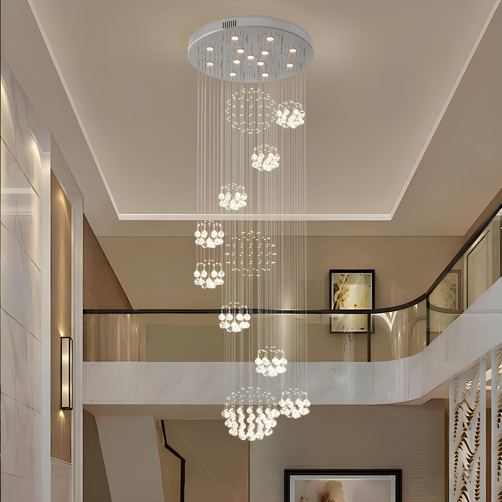 Modern LED Crystal Chandelier for Height Ceiling 2 Story Foyer Lighting 13-Light Flush Mount Foyer Lighting