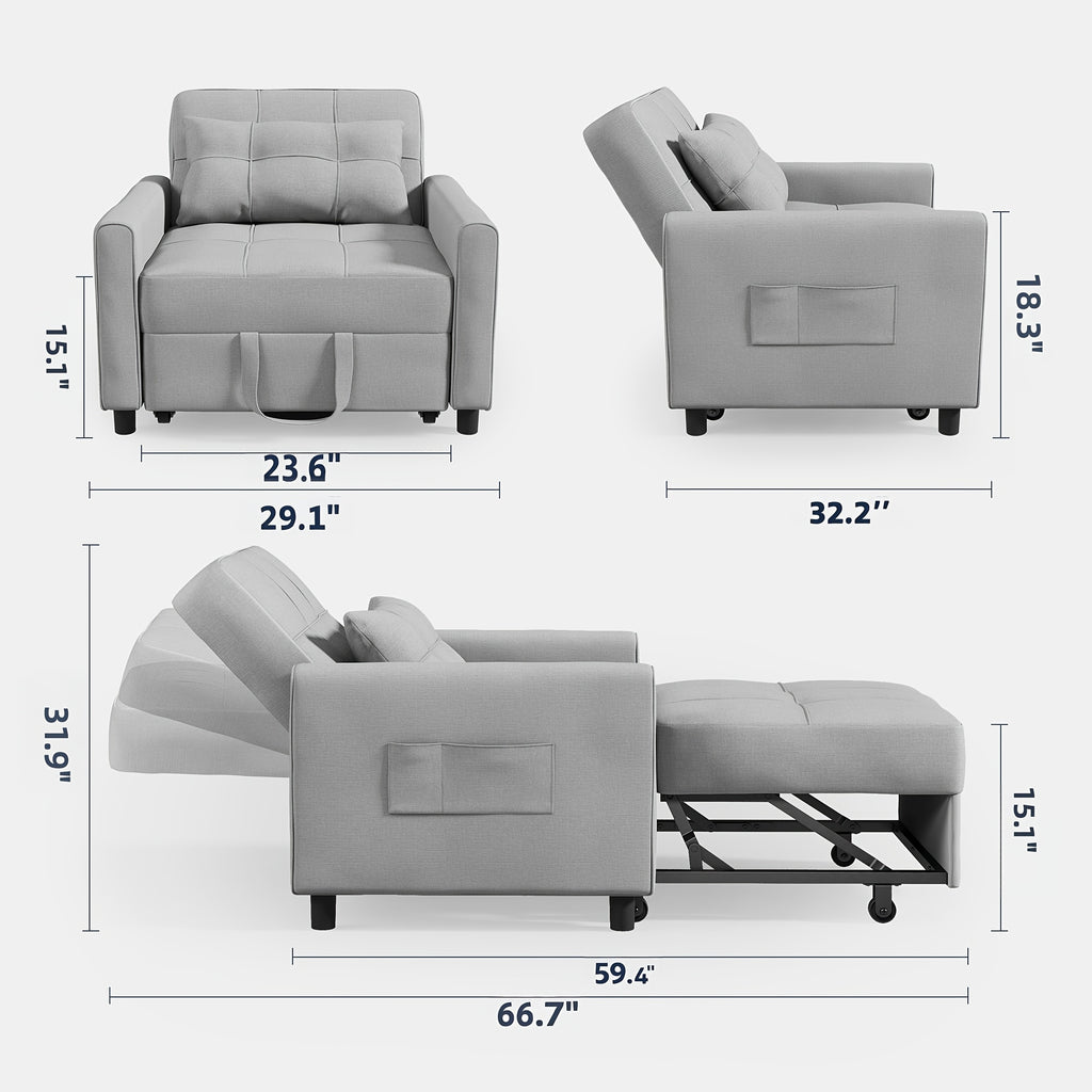 Asofer Convertible Sofa Chair 3-in-1, Adjustable Sleeper Chair Pullout Sofa Bed With Pillows, Comfortable Pullout Futon For Living Room Or Bedroom, Living Room Furniture | Modern Loveseat Design | Luxury Comfort Finish, Futon Sofa Bed, Best Gift