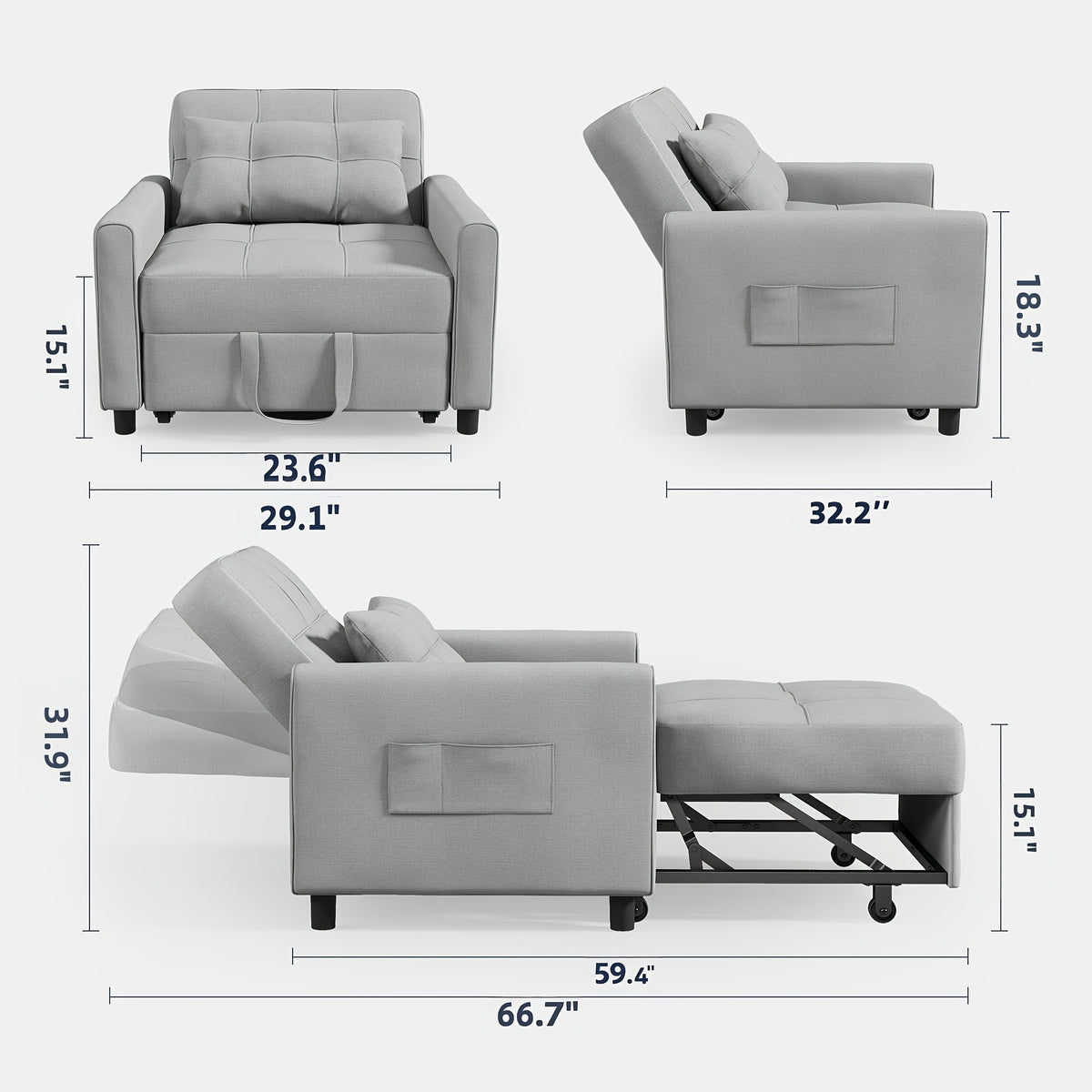 Asofer Convertible Sofa Chair 3-in-1, Adjustable Sleeper Chair Pullout Sofa Bed With Pillows, Comfortable Pullout Futon For Living Room Or Bedroom, Living Room Furniture | Modern Loveseat Design | Luxury Comfort Finish, Futon Sofa Bed, Best Gift