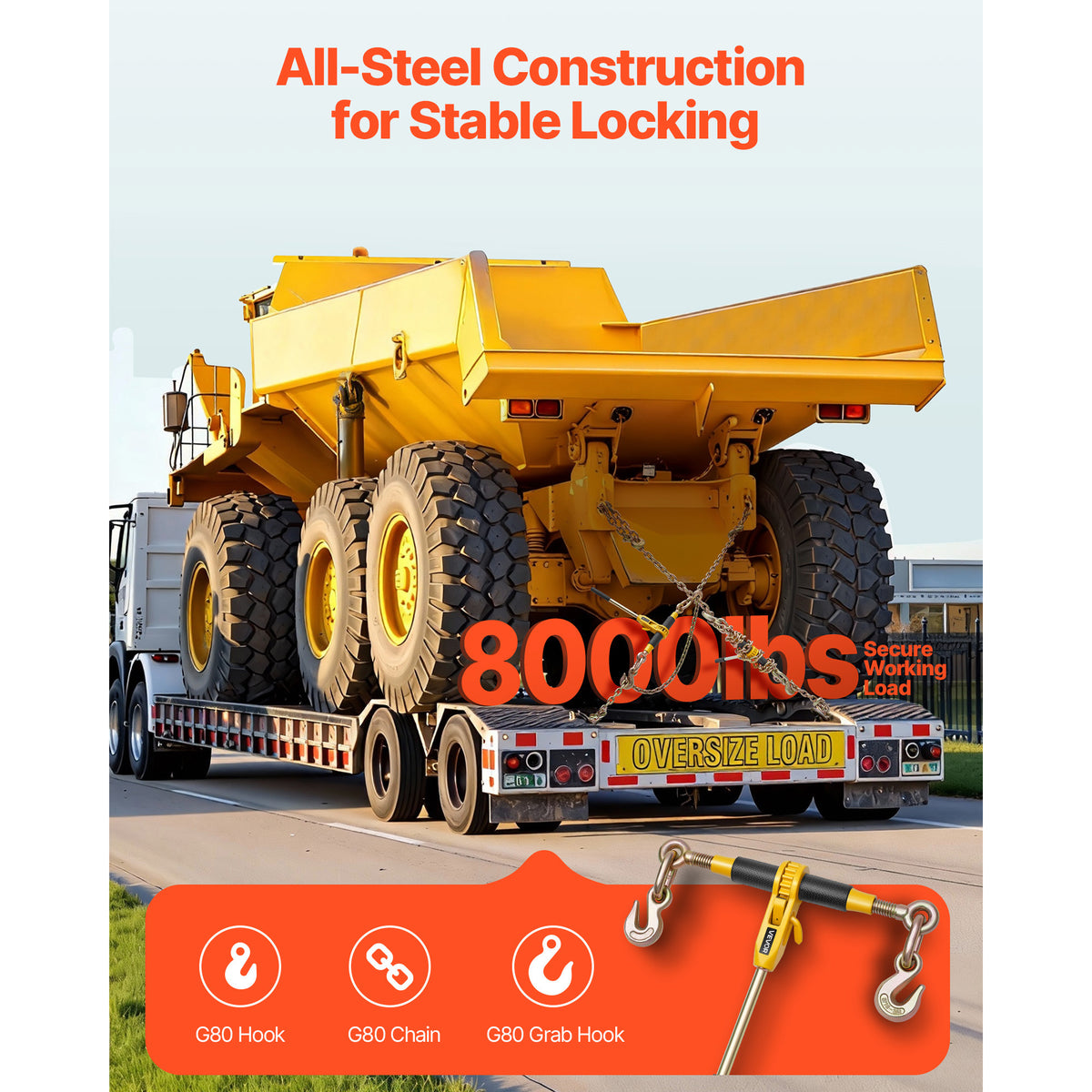 Ratchet Chain Binder Set for Hauling and Towing, VEVOR 8000 lb Working Load in a Four-Set Pack