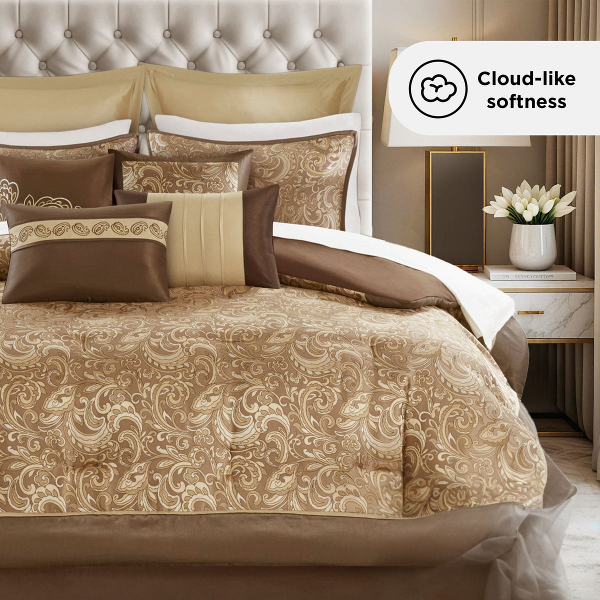 24-Piece Jacquard Paisley Comforter Set, Luxury Bedding Set, Room in a Bag, Bed in a Bag, Queen, King, CalKing, Sheet, Panels