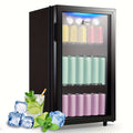 WANAI Beverage Refrigerator 125 Can Mini Fridge Cooler Black Mini Fridge Glass Door for Soda Juice Small Drink Cooler Machine Clear Front Removable for Home Office Bar Freestanding