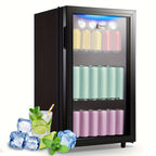 WANAI Beverage Refrigerator 125 Can Mini Fridge Cooler Black Mini Fridge Glass Door for Soda Juice Small Drink Cooler Machine Clear Front Removable for Home Office Bar Freestanding