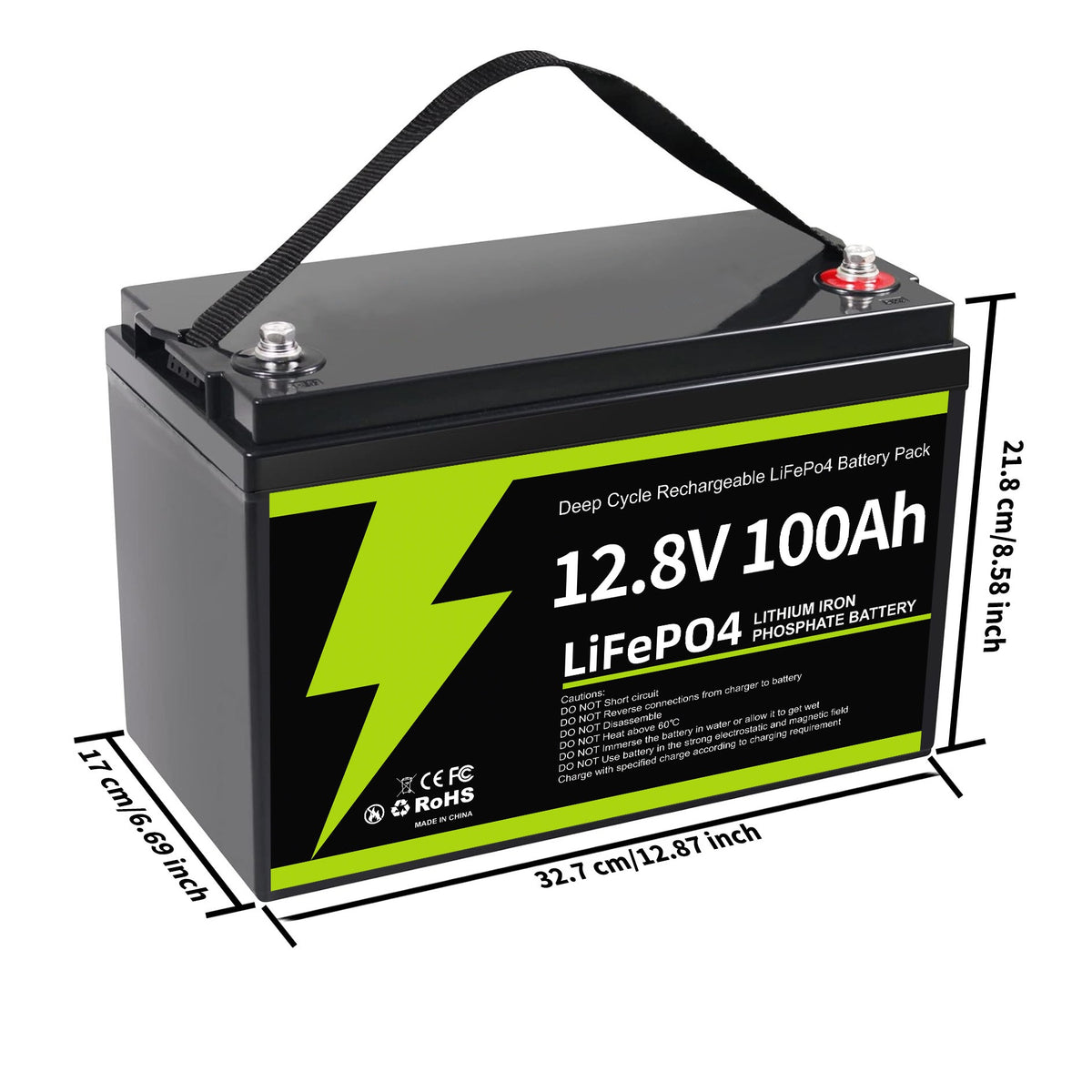 12V 100Ah LiFePO4 Deep Cycle Battery for RV, Solar, Marine and Off-Grid Systems — 1280Wh, IP65