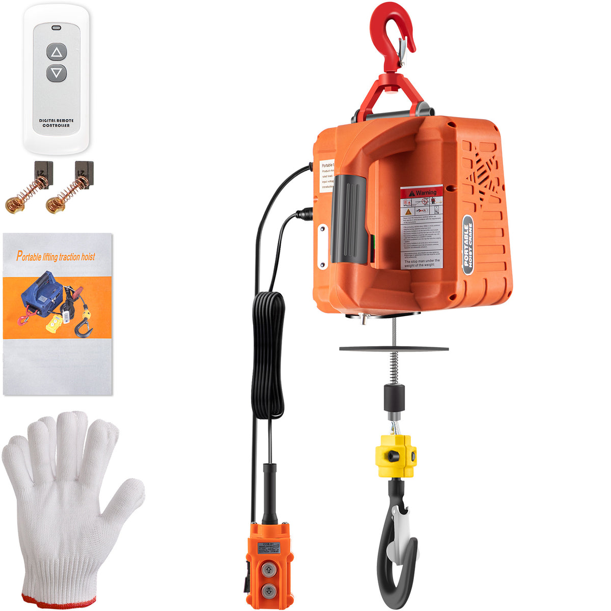 VEVOR 3-in-1 Electric Hoist Winch, 1100lbs Portable Electric Winch, 1500W 120V Power Winch Crane, 25ft Lifting Height, w/Wire and Wireless Remote Control, Overload Protection for Lifting Towing