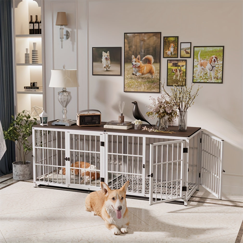 Oversized Robust Dog Cage That Can Be Combined with Other Furniture, Featuring a Metal Structure And a Removable Tray