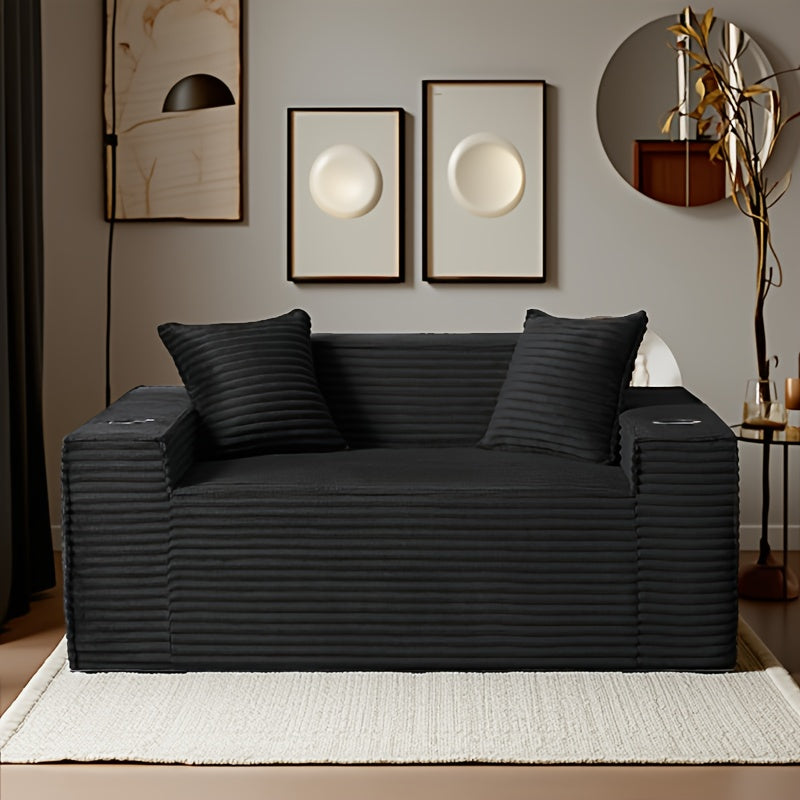 43.3-80.7" Corduroy Living Room Sofa, 3 Setaser Deep Seat Couch With 3 Lumbar Pillows, Comfy Boneless Sofa Modern Compressed Couch For Bedroom, Office, Apartment