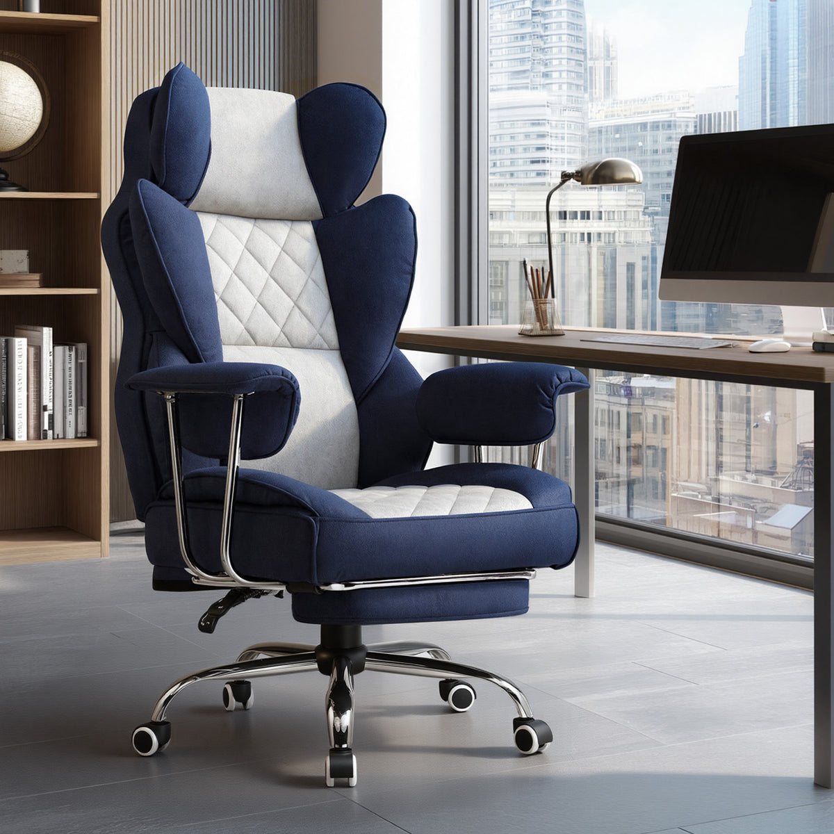 Executive Office Chair for Heavy People, Gaming Chair, Ergonomic Wide Desk Computer Chair with Pocket Spring Lumbar Support, Footrest, Outward Fixed Soft Armrests, High Back PU Leather, Height Adjustable, Big and Tall