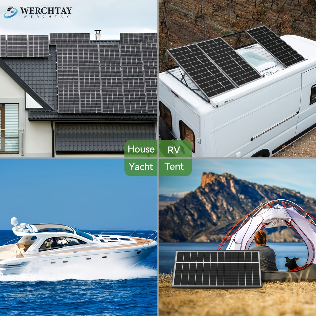 Werchtay Bifacial Monocrystalline Solar Panel, 24% High Efficiency 2pcs 200W Bifacial Solar Panel System, Advanced Half-cut Process Technology Cells, Suitable For Home Farm RV Trailer Camping Boat Yacht Off-grid System, Without Battery