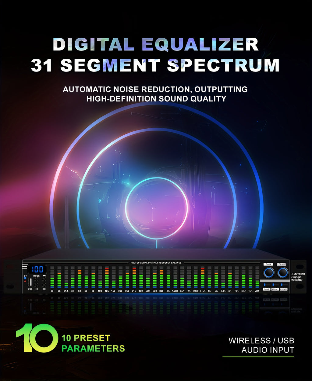 1U-EQ31 Digital Equalizer | Equipped with Real-time Spectrum Analysis, Suitable for Home Audio Systems, Studio Grade Equalizers, And Can Be Used In Conjunction with Audio Amplifiers, Amplifiers, Mixing Consoles, Mixers, Microphones, And Other Equipme