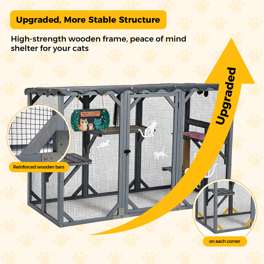 Outdoor Cat Catio Enclosure, Cat Playpen Cage with Jumping Platforms