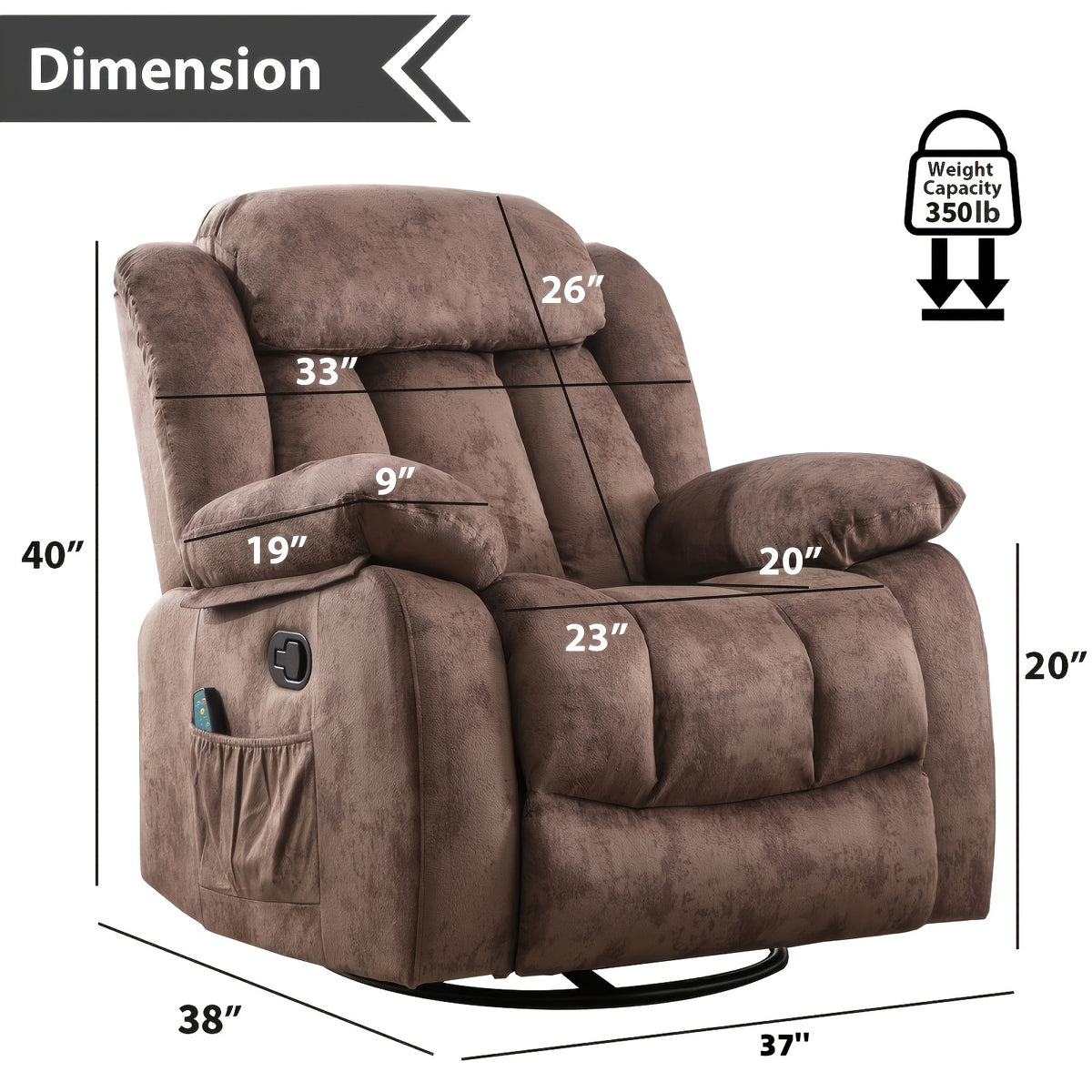 Massage Swivel Rocker Recliner Chair with Heat And Vibration, 360 Degree Swivel Manual Recliners Antiskid Fabric Single Sofa Heavy Duty Reclining Chair for Game & Recreation Room Furniture