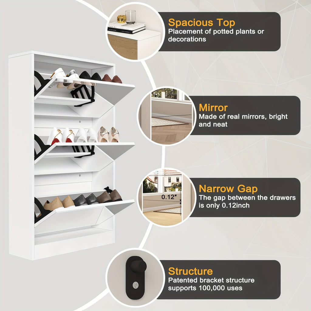 Organizedlife 1 Set Modern Shoe Cabinet with Full Length Mirror, Freestanding Shoe Rack Storage Organizer with 5 Flip Drawers, 3 2 Tier Shoe Closet for Entryway, Dressing Room