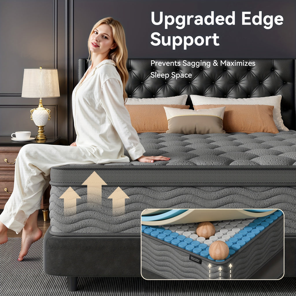 8/10/12 Inch Mattress in Twin, Full, Queen, And King Sizes - Ergonomically Designed, Medium Firm Hybrid Mattress, Offering Luxurious Comfort with Pocket Springs, Grey Quilted Cover, Bed Mattresses