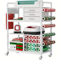 Craft Cart And Organizer Table Compatible - Rolling Storage Cart/Shelf with 20 Vinyl Roll Holders, 3 Fabric Drawer, Accessories Holder, Tool Hook for Craft Room Home, Office, Storage Cabinets