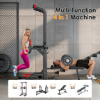 Pull Up Bar Dip Station, Power Tower with Folding Dumbbell Bench & Backrest, Adjustable Height Pull Up Bar Stand, Multi-Function Home Gym Strength Training Fitness Equipment 330LBS
